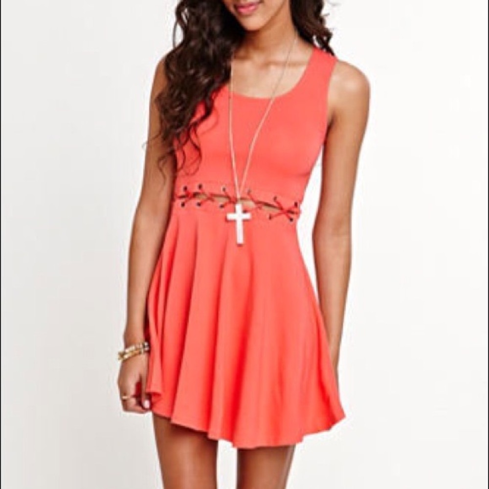 Orange dress with tie cutouts